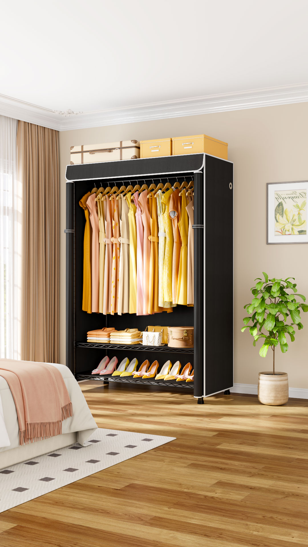 Amazon.com: ULIFHOME H5C Plus Clothes Rack with Cover, Portable